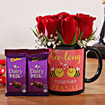Red Roses In Personalised Mug and Cadbury Dairy Milk