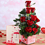 Red Roses In Sticker Vase and Love Umbrella Card