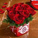 Bunch Of 9 Red Roses In Fall In Love Sticker Vase