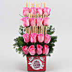 Bunch Of 16 Pink Roses In Fall In Love Sticker Vase