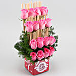 Bunch Of 16 Pink Roses In Fall In Love Sticker Vase