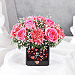 Pink Roses And Carnations In Love You Sticker Vase