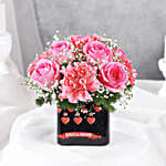 Pink Roses And Carnations In Love You Sticker Vase