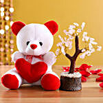 Cute Teddy Bear & Rose Quartz Wish Tree
