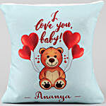 Personalised Name I Love You Cushion With Red Teddy