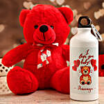 Personalised Name I Love You Water Bottle With Red Teddy