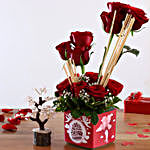 Red Roses In Sticker Vase & Wish Tree