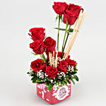 Red Roses In Sticker Vase & Wish Tree