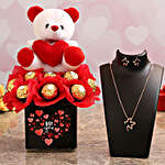 Love Teddy With Ferrero Rocher Gift & Necklace Set