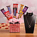 Chocolate Set In Cute Vase & Necklace Set