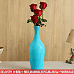 Sweet Love Red Roses In Blue Glass Vase