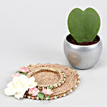 Hoya Plant In Silver Pot And White Floral Plate