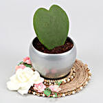 Hoya Plant In Silver Pot And White Floral Plate