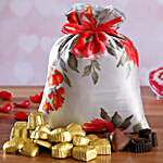 Valentine Assorted Chocolates In Floral Satin Potli