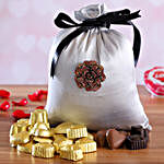 Valentine Assorted Chocolates In Rose Satin Potli