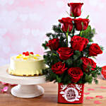 Butterscotch Cake & Forever With You Red Roses Combo