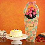 Butterscotch Cake & Pink Roses in FNP Heart Sleeve