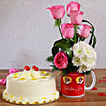 Butterscotch Cake & Pink Roses in Personalised Mug