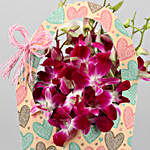 Butterscotch Cake & Purple Orchids in FNP Heart Sleeve