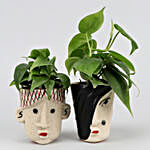 2 Oxycardium Plants In Human Face Ceramic Pots