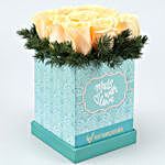Serene Peach Roses In Elegant Blue Box
