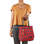 Ethnic Faux Leather Cotton Mini Red Tote Bag
