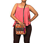 Ethnic Faux Leather Cotton Orange Beetel Flap Pocket Sling Bag