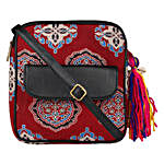 Ethnic Faux Leather Cotton Red Festive Flap Pocket Sling Bag