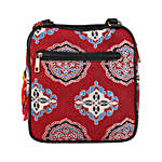 Ethnic Faux Leather Cotton Red Festive Flap Pocket Sling Bag
