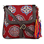 Ethnic Faux Leather Cotton Red Festive With tassel Sling Bag