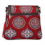 Ethnic Faux Leather Cotton Red Festive With tassel Sling Bag