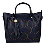 Faux Leather Embroidered Fancy Handle Navy Round Sling Bag
