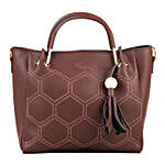 Faux Leather Embroidery Handle Coffee Round Sling Bag