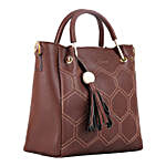 Faux Leather Embroidery Handle Coffee Round Sling Bag
