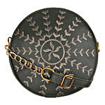 Faux Leather Round Embroidery Sling Bag-Olive
