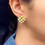 Yellow Resin Stone & Pearl Stud Earrings