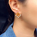 Orange Resin Stone & Pearl Stud Earrings