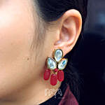 Red Stone & Kundan Dangler Earrings
