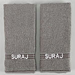 Personalised Gray Cotton Hand Towel Pack Of 2