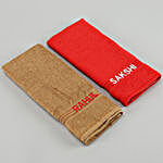 Personalised Red And Brown Colour Cotton Hand Towels