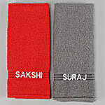 Personalised Red And Grey Cotton Hand Towels