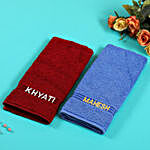 Personalised Blue And Maroon Cotton Hand Towels