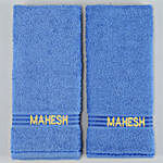 Personalised Blue Cotton Hand Towel Pack Of 2