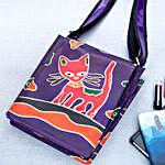Hand Painted Cat Print Sling Bag