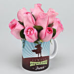 Beautiful Pink Roses In Female Superhero Mug