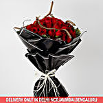 50 Premium Red Roses Bouquet in Black Paper