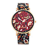 Bohemian Foliage Wrist Watch With Printed Strap