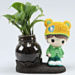 Peace Lily Plant In Yellow Cap Boy Glass Vase