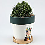 Table Kamini Plant In Girl Printed Gold Plate Pot