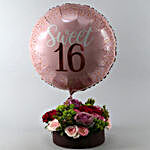 Sweet 16 Balloon & Premium Mixed Flowers Arrangement